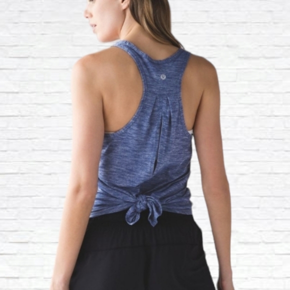 lululemon athletica Tops - LULULEMON "Salute the Sun" Luon Heathered Blue Open Back Tank Top Size S